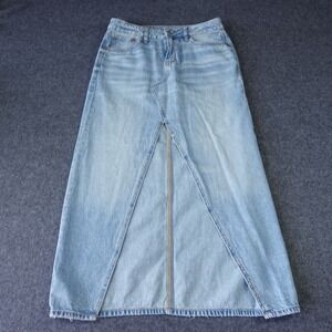 American Eagle Low Rise Maxi Denim Skirt Light Wash Blue Front Slit Size 2